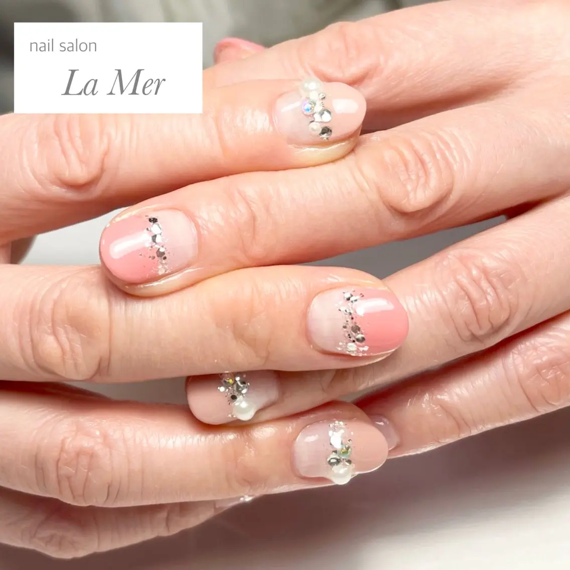 ネイル 入学式 フレンチネイル ラメ(グリッター) オフィスネイル ピンク nailsalon La Merのネイルデザイン