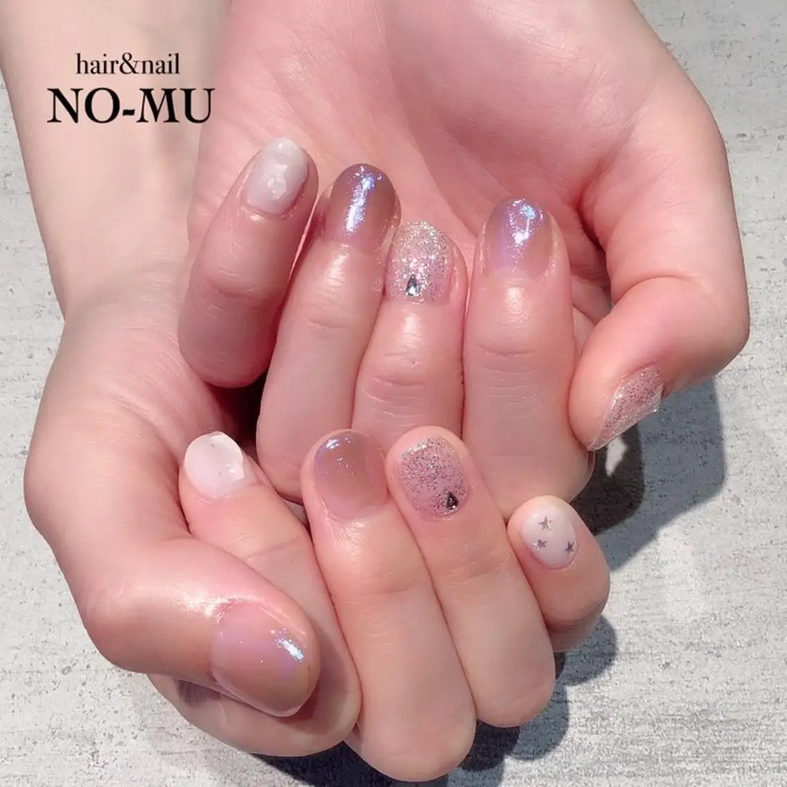 ネイル オーロラネイル ミラーネイル パープル hair&nail NO-MUのネイルデザイン