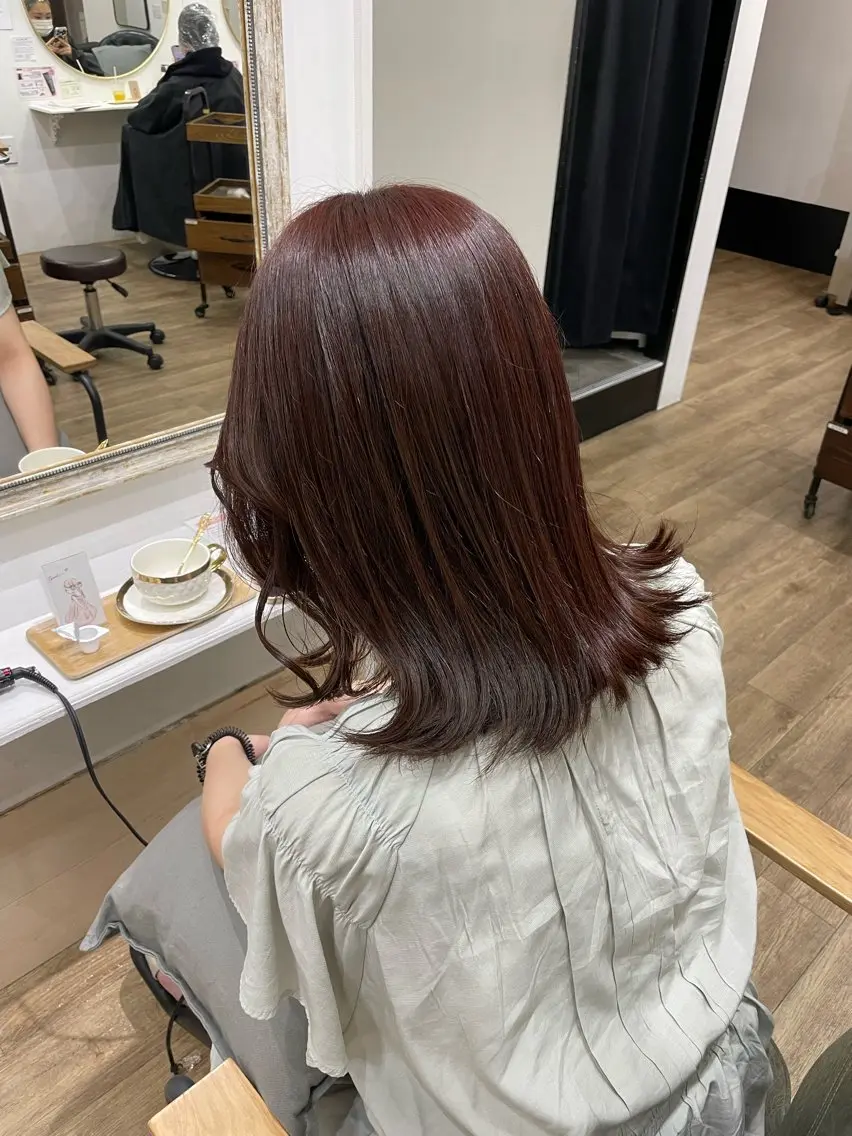 セミロング カラー 縮毛矯正/暖色カラー ピンクベージュのヘアスタイル