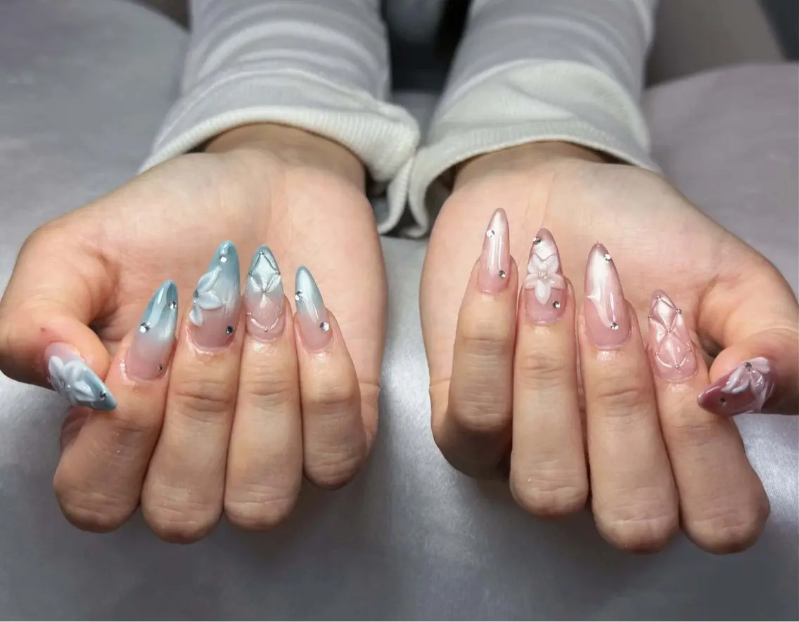ネイル 桜ネイル 長さ出し フレンチネイル 韓国ネイル マグネットネイル ハンドネイル Kiwami nailsalonのネイルデザイン