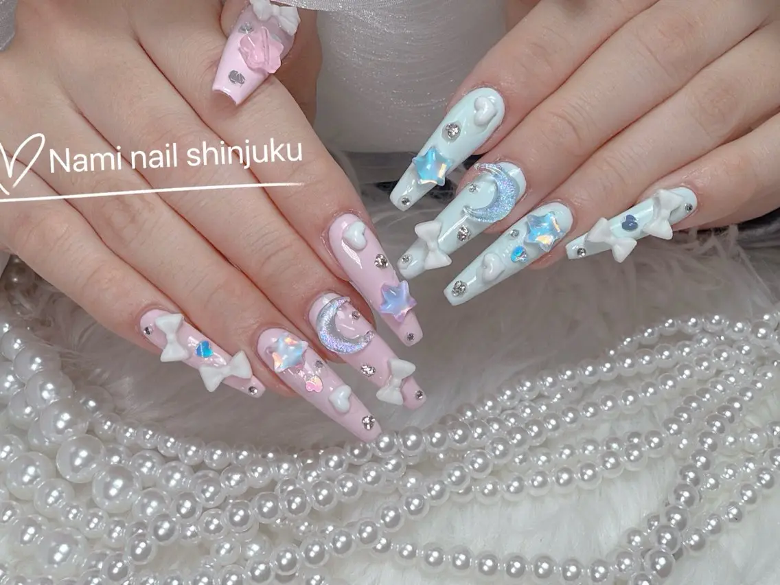 ネイル 長さ出し ガーリー 韓国ネイル ロングネイル 持ち込み ハンドネイル Nami nail salonのネイルデザイン