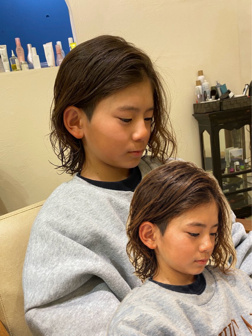 ミディアム メンズ キッズ カット パーマ 菊池大一 溝の口パーマのヘアスタイル