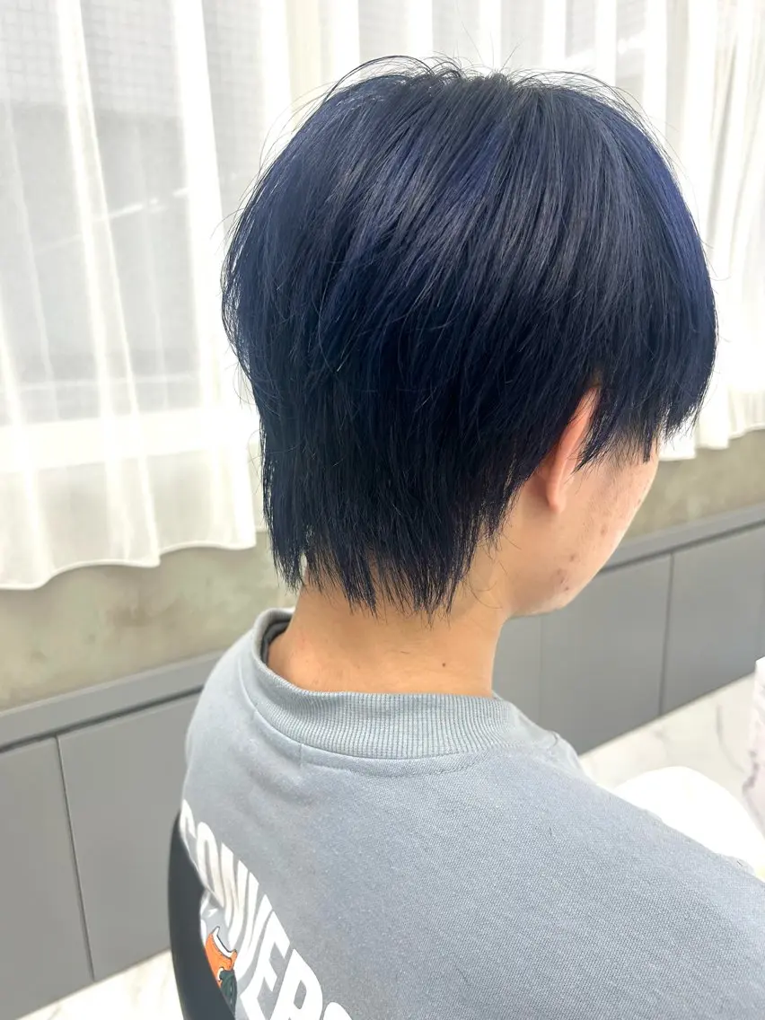 ショート カラー メンズ 黒髪 ブルーカラー ブルーブラック にった みずきのヘアスタイル