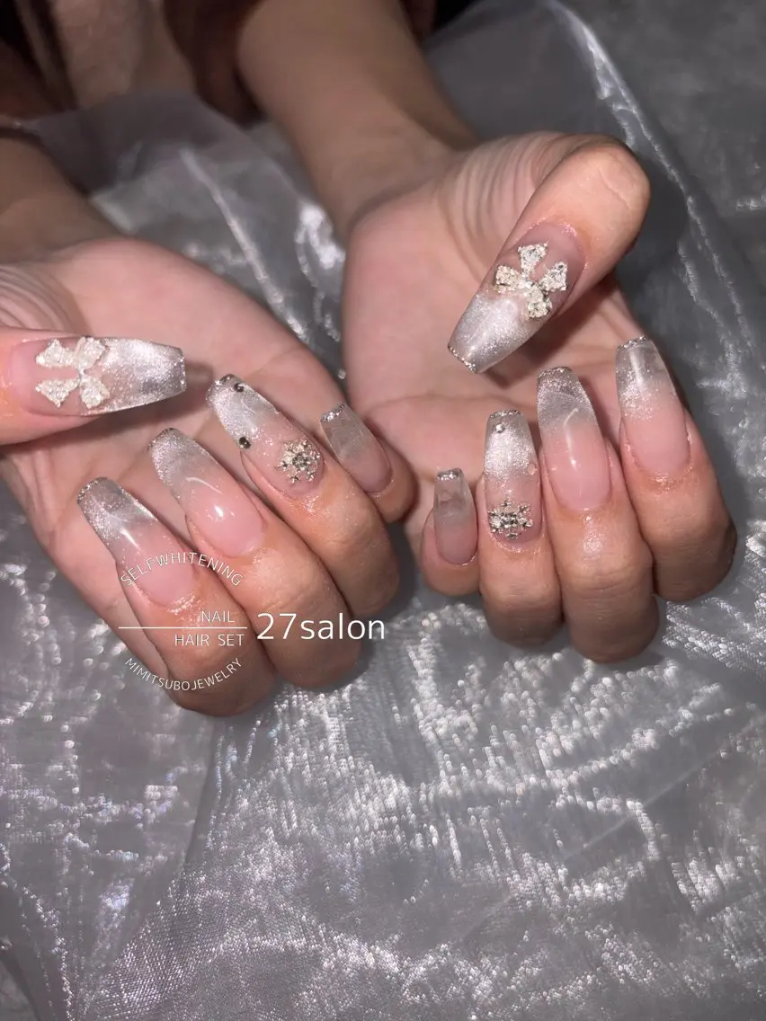 ネイル クリアネイル 冬ネイル ハンドネイル 27salon yuinaのネイルデザイン