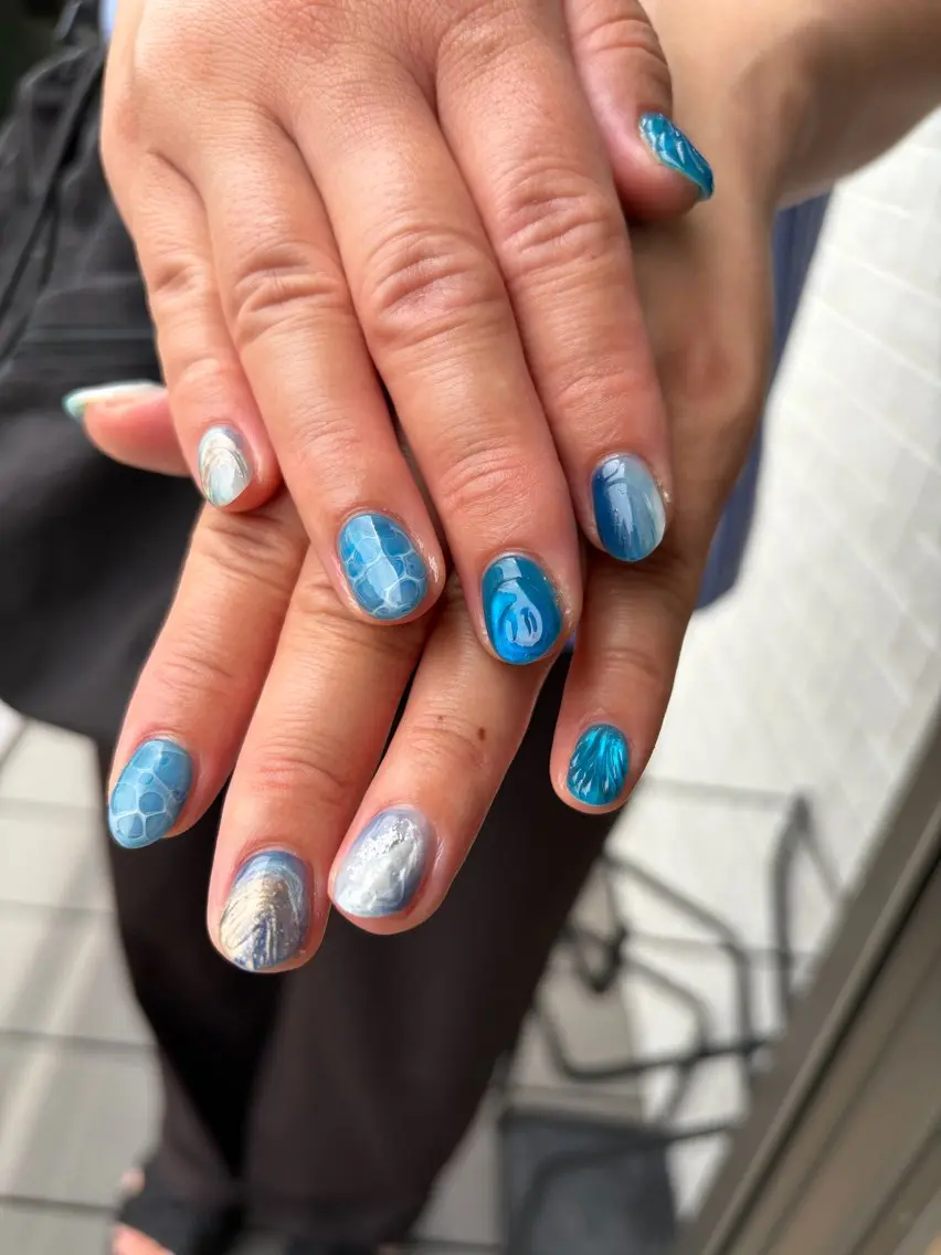 ネイル ブルー 夏ネイル ハンドネイル RISA joie nailのネイルデザイン