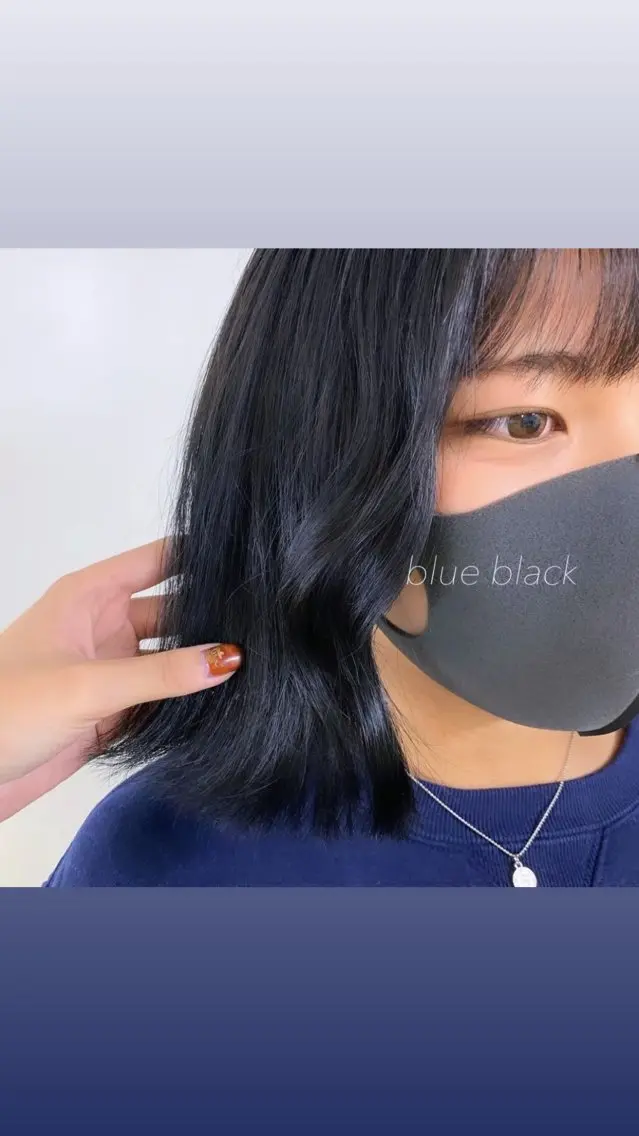 ミディアム カラー ヘアアレンジ 黒髪 ブルーカラー ブルーブラック ボブ 外ハネヘア 似合わせカット得意 💛RENA💛のヘアスタイル