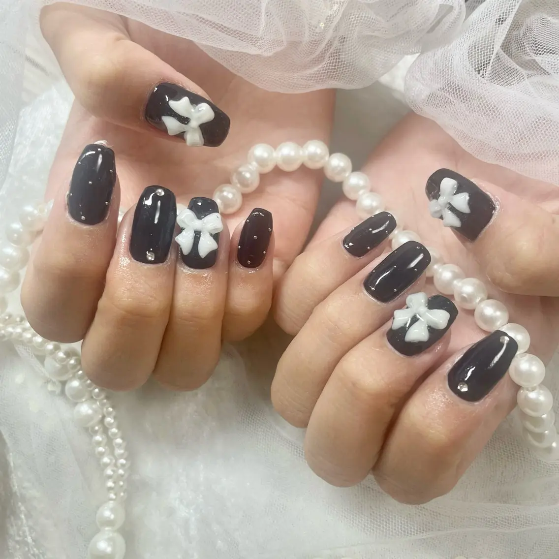 ネイル ネイビー リボン 🎀AYAKO 🎀中韓ネイルのネイルデザイン