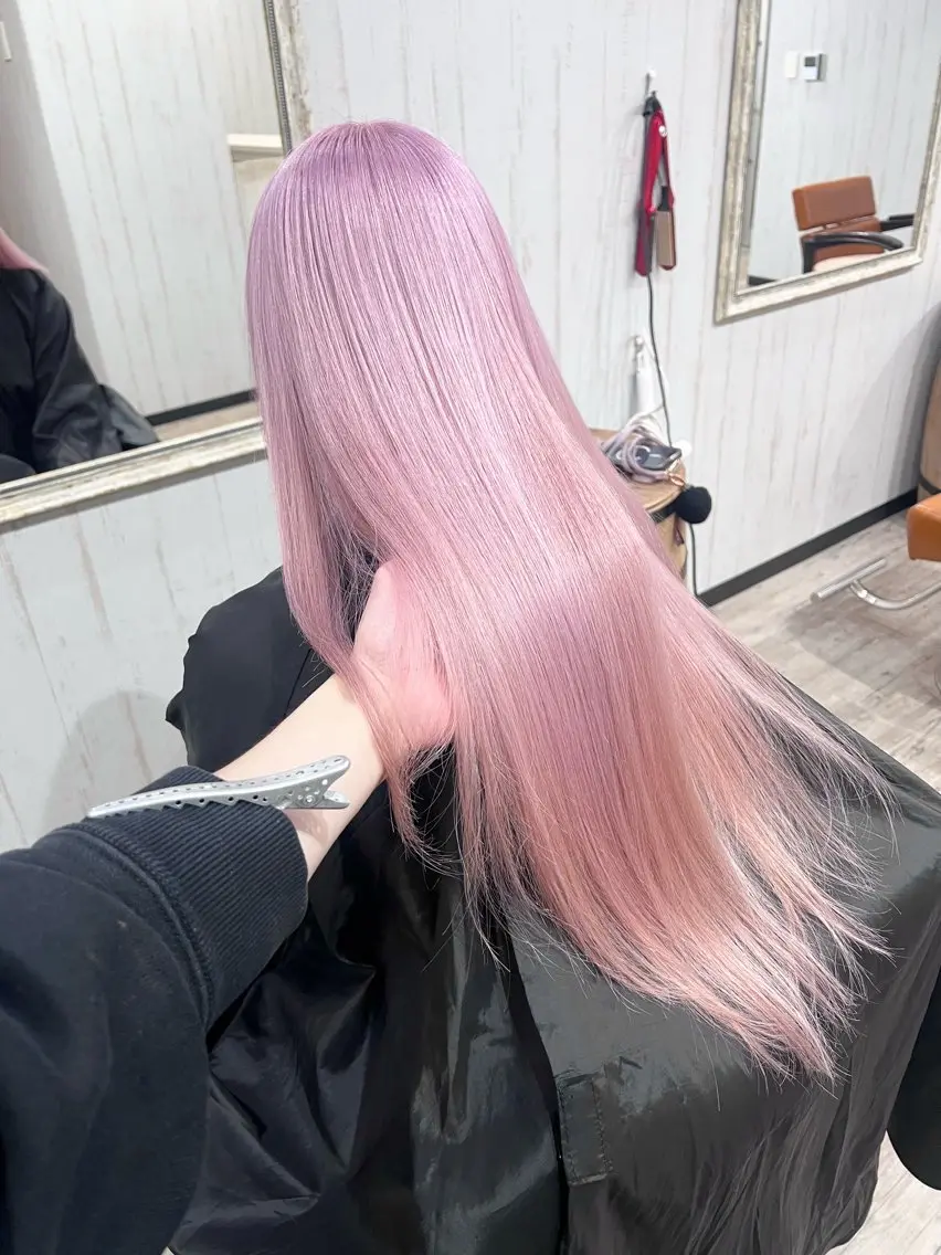 ロング カラー ブリーチ ブロンド ケアブリーチ ピンクカラー ホワイトピンク ヘアカラー トリートメント 艶髪/ハイトーン特化 店長/SHOHEIのヘアスタイル