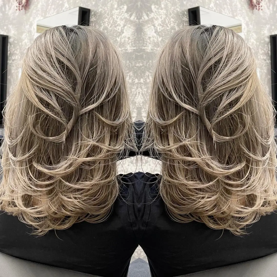 ミディアム カラー ヘアアレンジ バレイヤージュ デザインカラー ハイライトカラー 外国人風カラー ハイライト アンドウ ユウ/ レイヤーカット/韓国のヘアスタイル