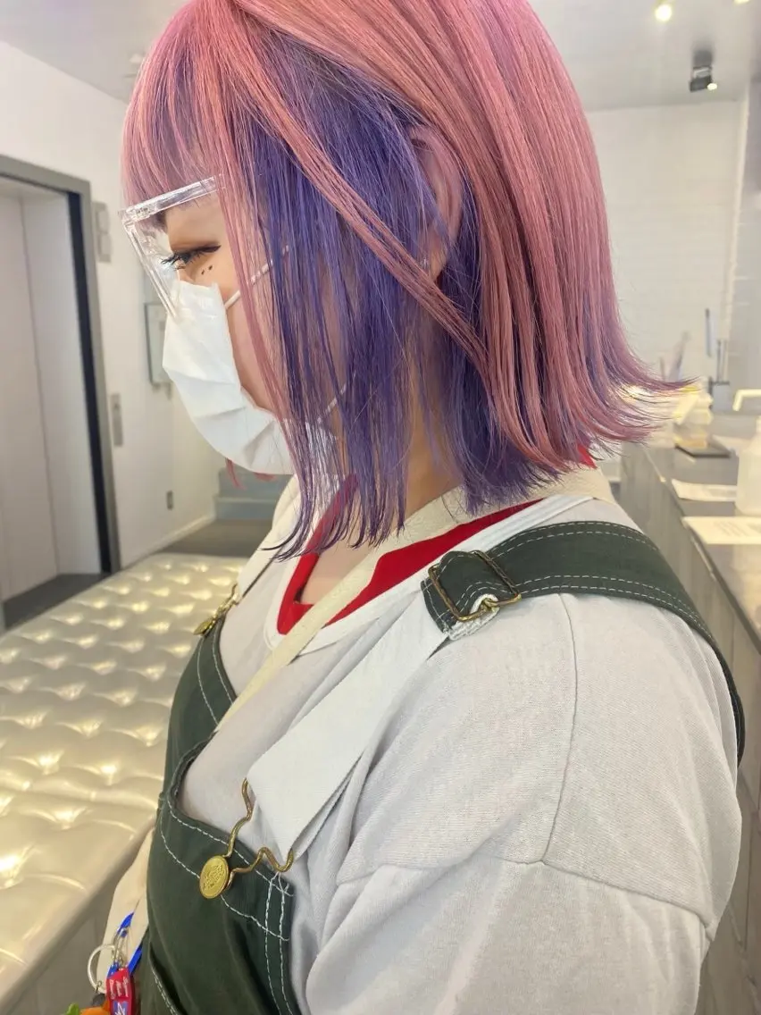 カラー ブリーチ 透明感カラー ネイビーカラー オレンジ ピンクカラー ヘアカラー トリートメント 🍒似合わせ×ハイト ーン/ユリナ🍒のヘアスタイル