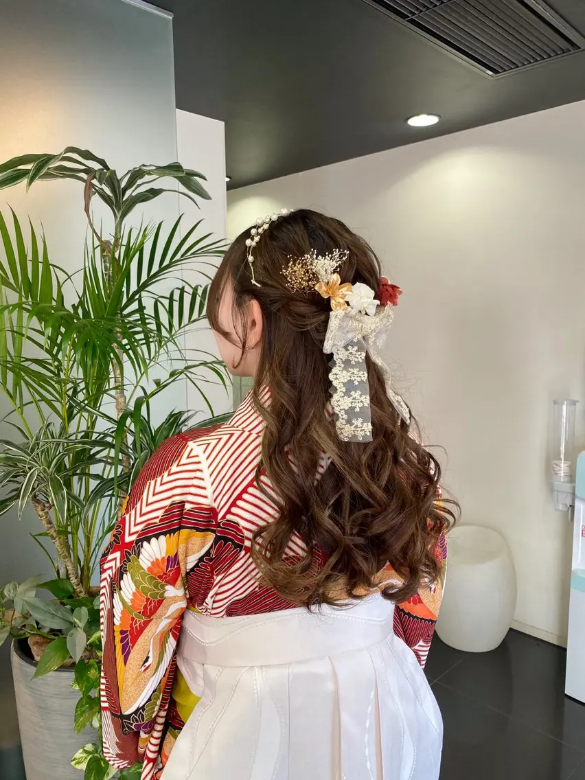 ロング ヘアアレンジ ハーフアップ 暖色カラー /ヘアアレンジ/花鈴のヘアスタイル
