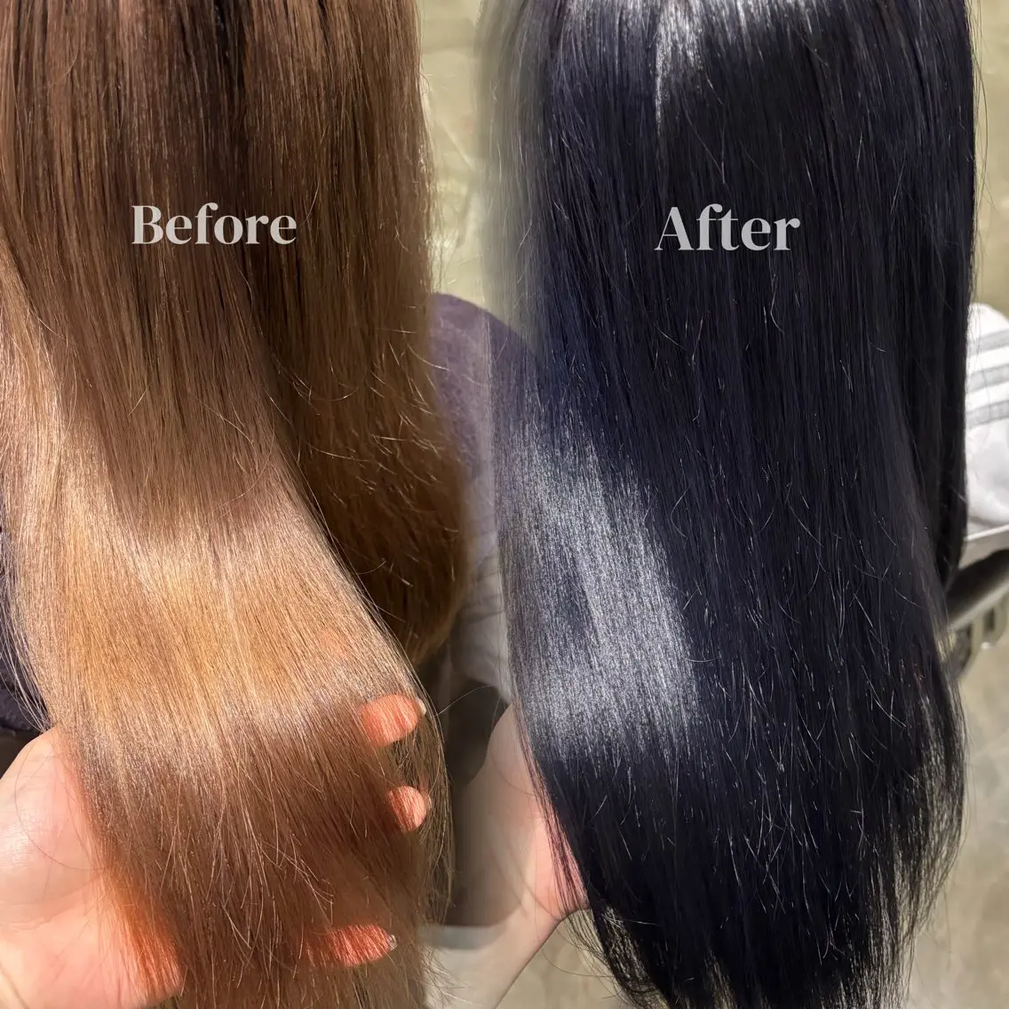 セミロング カラー 透明感カラー ネイビーカラー ヘアカラー Helena_ しゅりのヘアスタイル