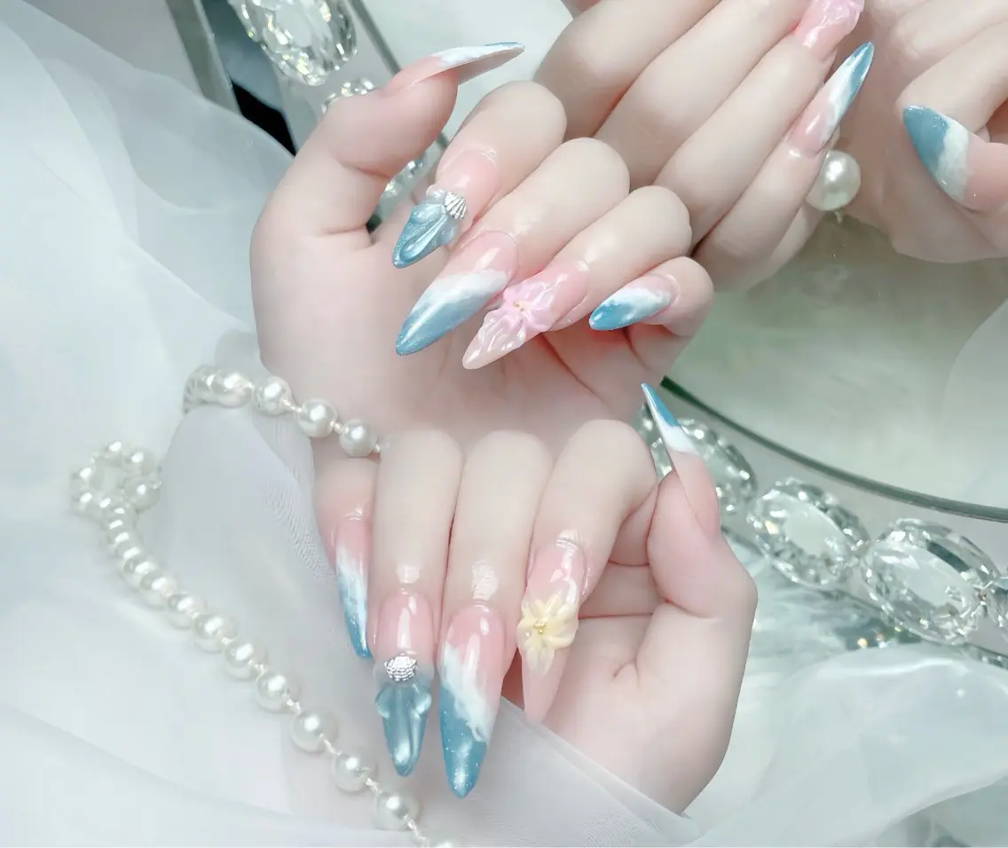 ネイル アニマル柄 べっ甲ネイル ブルー ボルドー ブラウン ハンドネイル Rin Nail 新大久保店のネイルデザイン