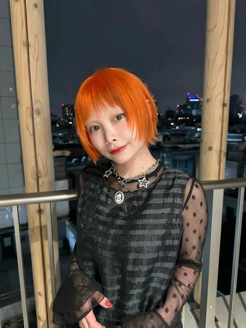 ミディアム カラー ボブレイヤー ブリーチ ケアブリーチ オレンジ ボブ ヘアカラー 原宿/ブリーチ特化/ RYUTOのヘアスタイル