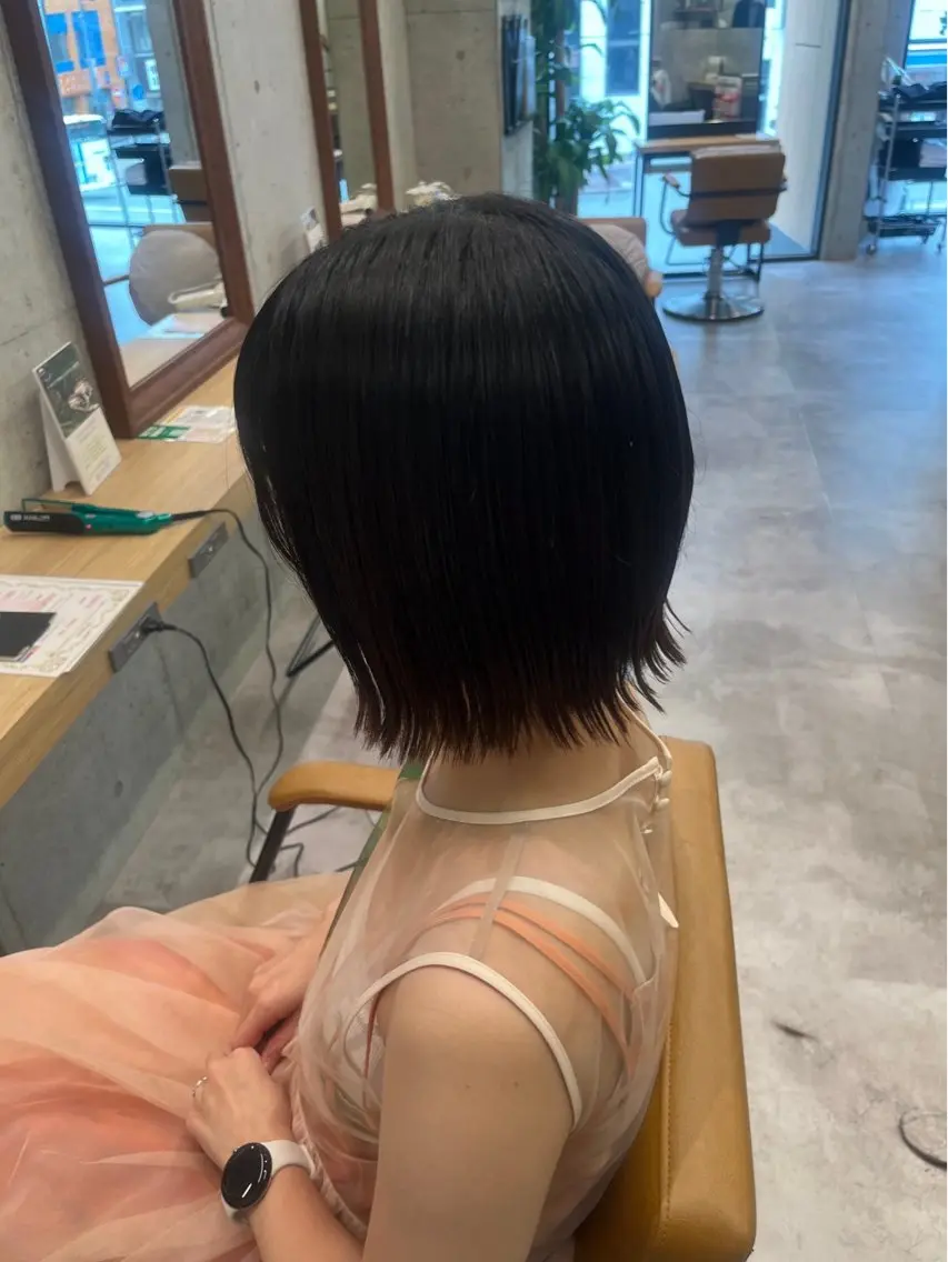 ショート 切りっぱなしボブ ボブ 外ハネヘア mai/天神美容室 【丸みショート】のヘアスタイル