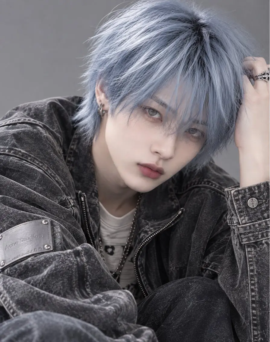 ショート カラー メンズ メンズブリーチ メンズハイトーン ブリーチ ブルーカラー 透明感カラー ヘアカラー メンズ韓国系カラー /YUTAのヘアスタイル