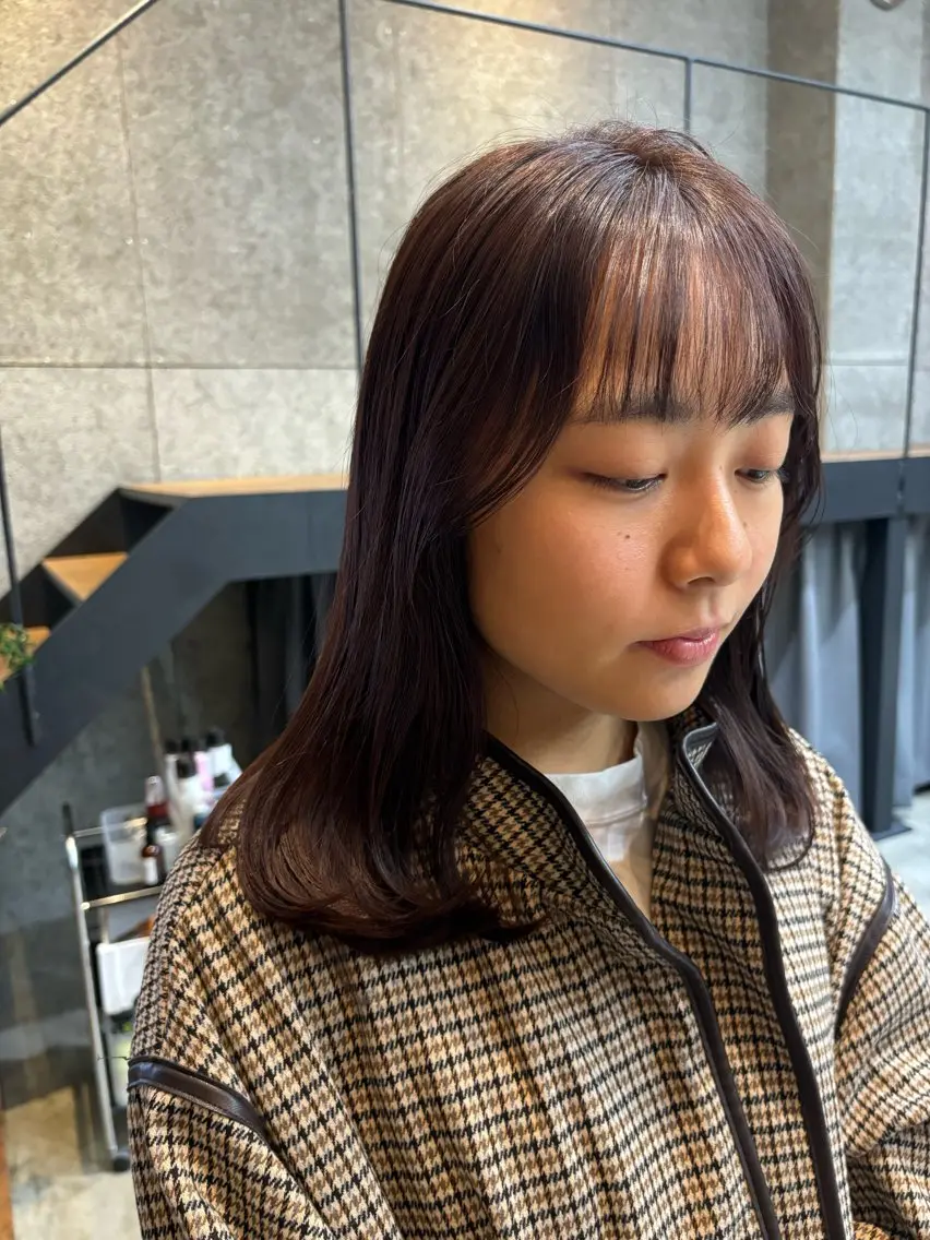 ミディアム カラー パーマ ヘアアレンジ ブラウンカラー カット ヘアカラー トリートメント ヘッドスパ ヘアセット 押切 響 のヘアスタイル