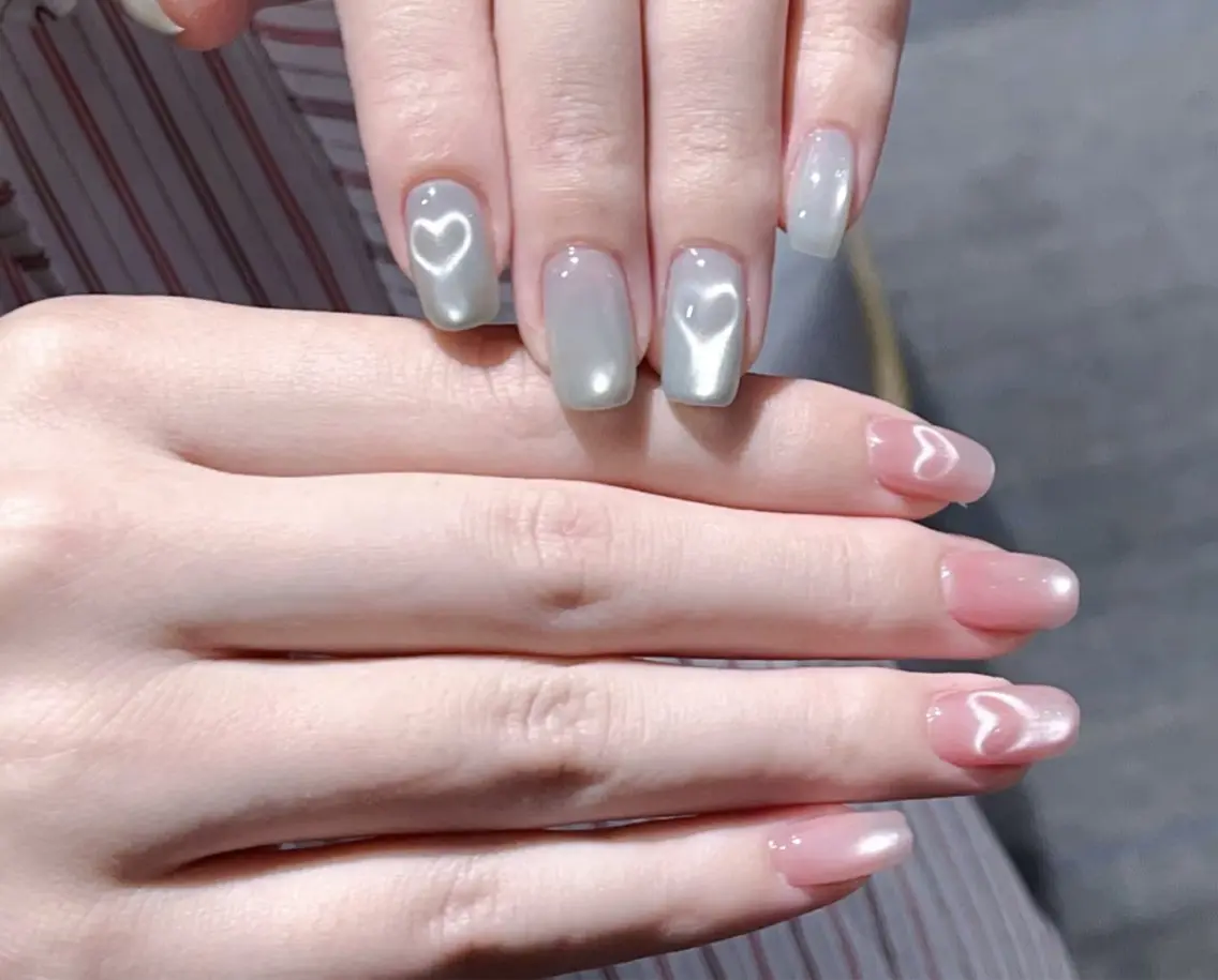 ネイル アートネイル オーロラネイル チークネイル フレンチネイル ガラスフレンチ ハンドネイル 🎀🎀YooLi Nail Salonのネイルデザイン