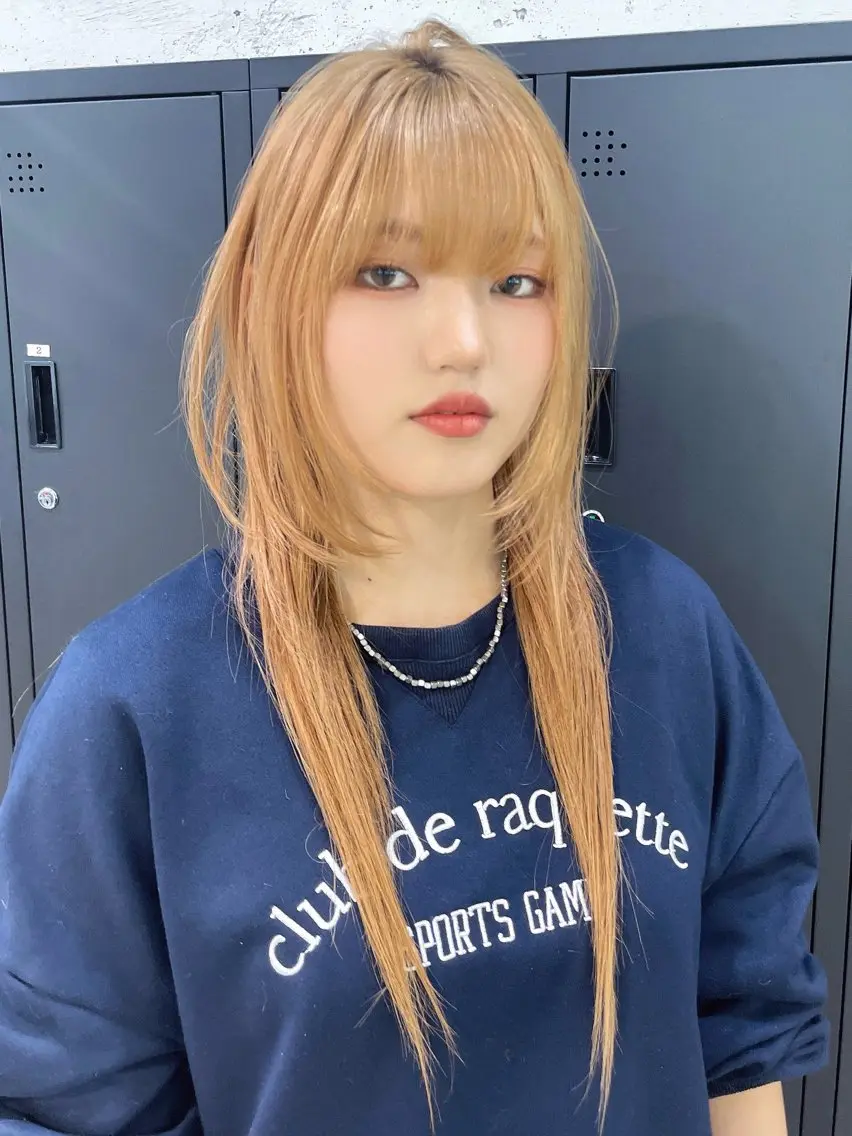 ロング カラー ベージュカラー オレンジ オレンジベージュ 韓国風ヘア レイヤーカット カット ヘアカラー yu-kaハッシュ カット/韓国レイヤーのヘアスタイル