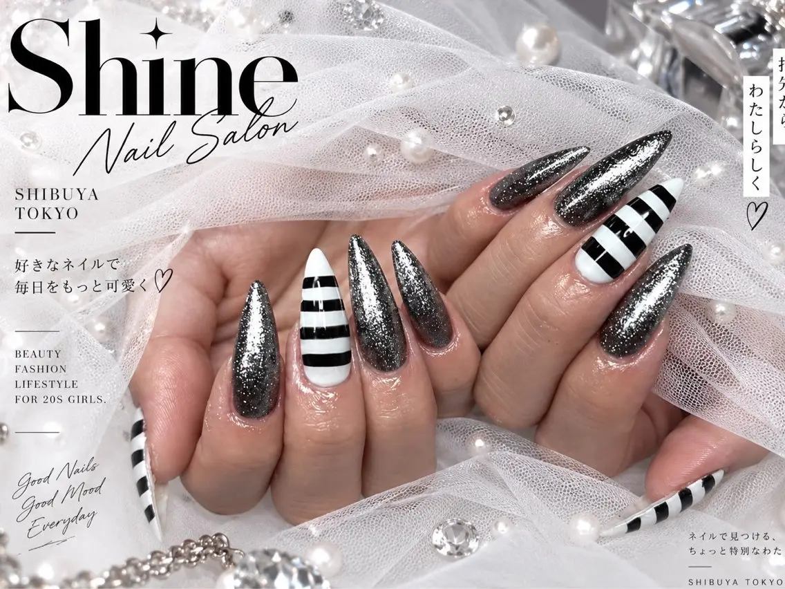 ネイル shineジェル& チップ長さだしのネイルデザイン