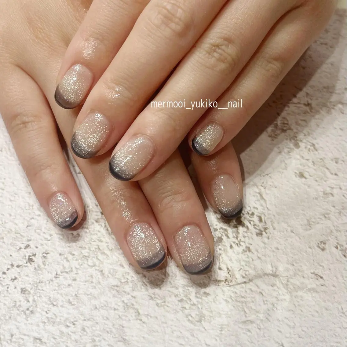 ネイル アートネイル ダブルフレンチ フレンチネイル マグネットネイル ニュアンスネイル mermooi nailのネイルデザイン