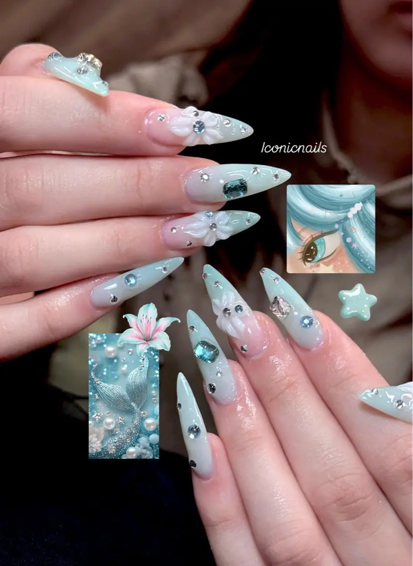 ネイル ブルー フラワーネイル Iconic Nailのネイルデザイン