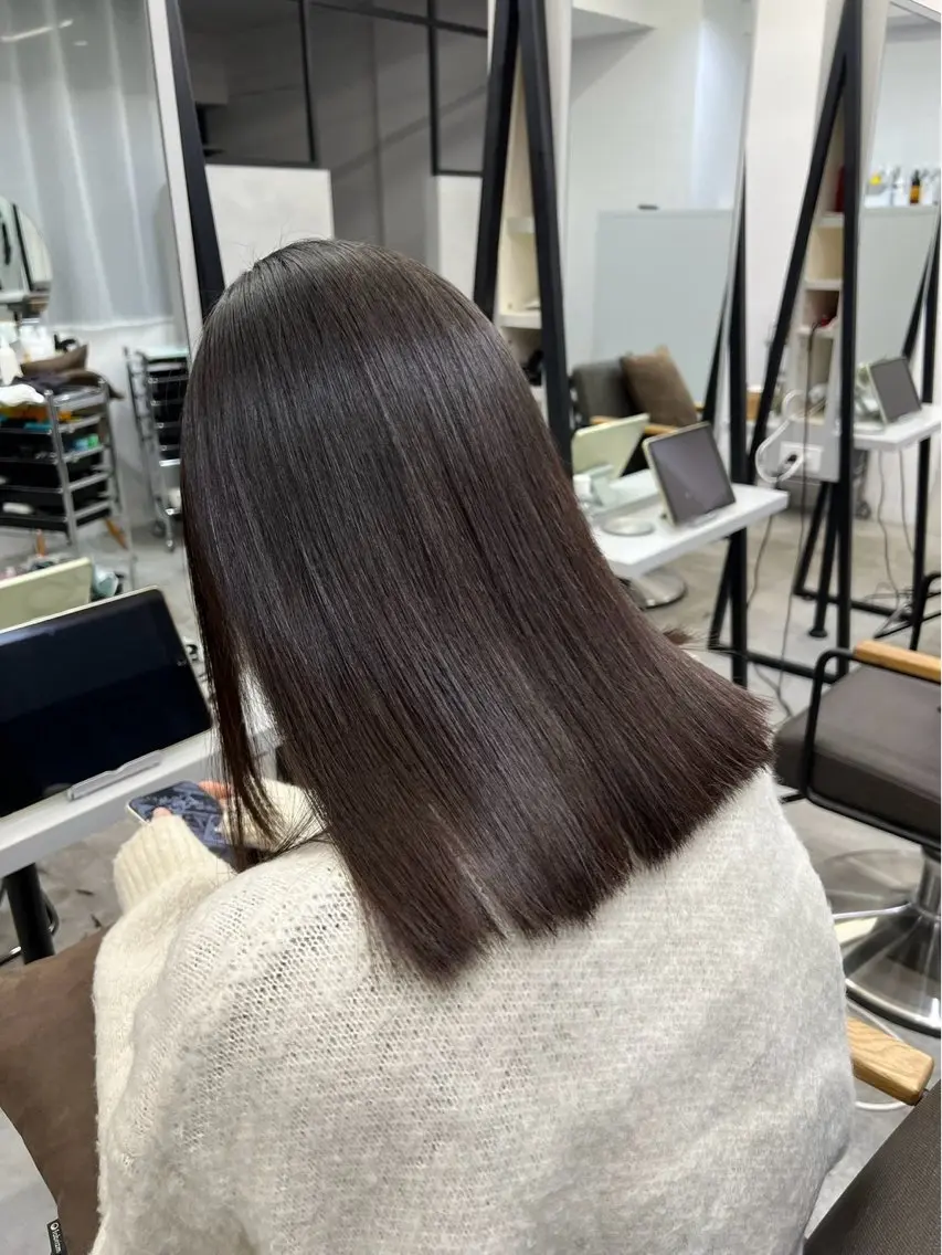 ミディアム パーマ 髪質改善 レイヤーカット 縮毛矯正 トリートメント 酸性ストレート 縮毛矯正 🍒モテ暖色カラー × うる艶✧ ゆなのヘアスタイル