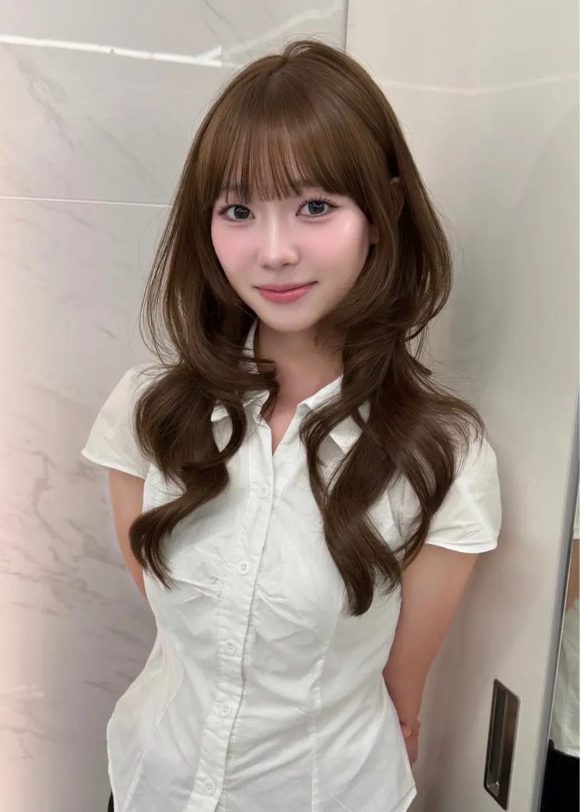 セミロング カラー ヘアアレンジ ベージュカラー ハッシュカット カット ヘアカラー ヘアセット kana 栄美容師/韓国ヘアのヘアスタイル