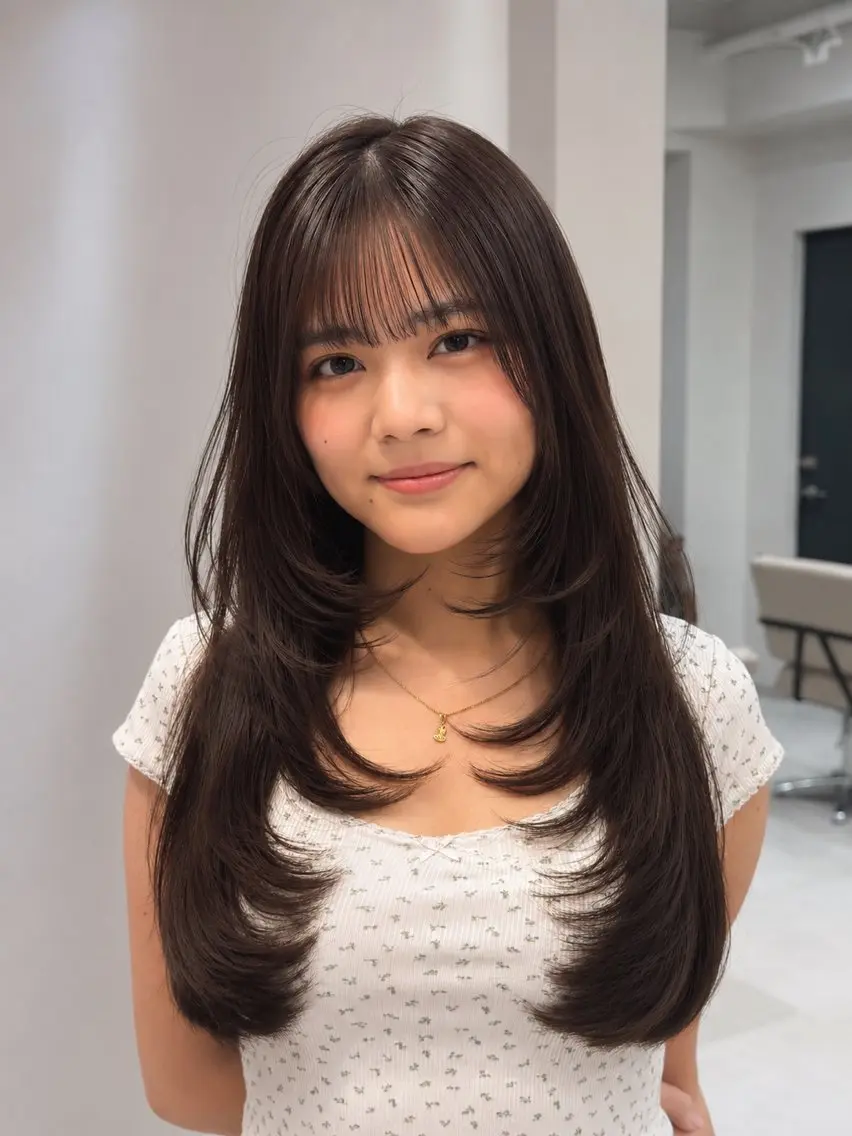ロング ボブ 顔まわりレイヤー ハッシュカット 髪質改善 韓国風ヘア カット ヘアカラー トリートメント 立川/レイヤー/ 透明感Wカラーのヘアスタイル