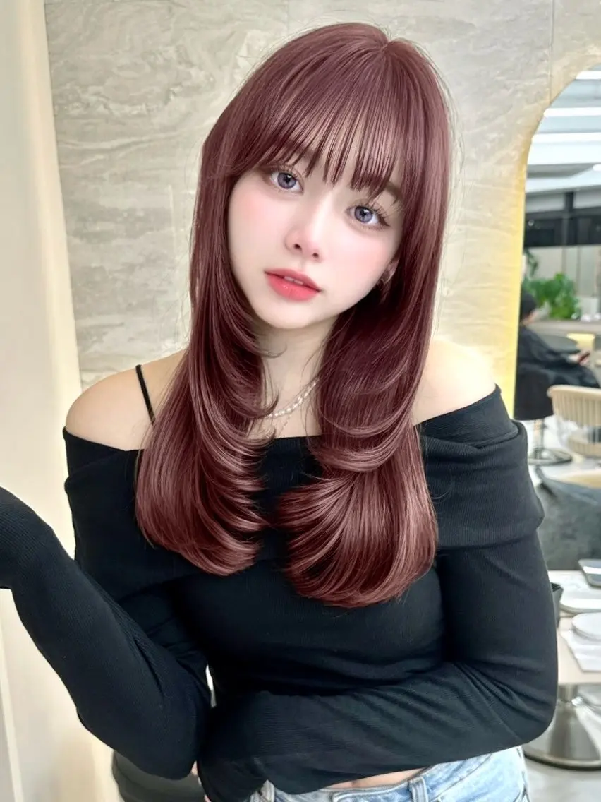 ミディアム カット ヘアカラー 縮毛矯正 トリートメント レイヤー/縮毛矯正 髪質改善/e_kiのヘアスタイル