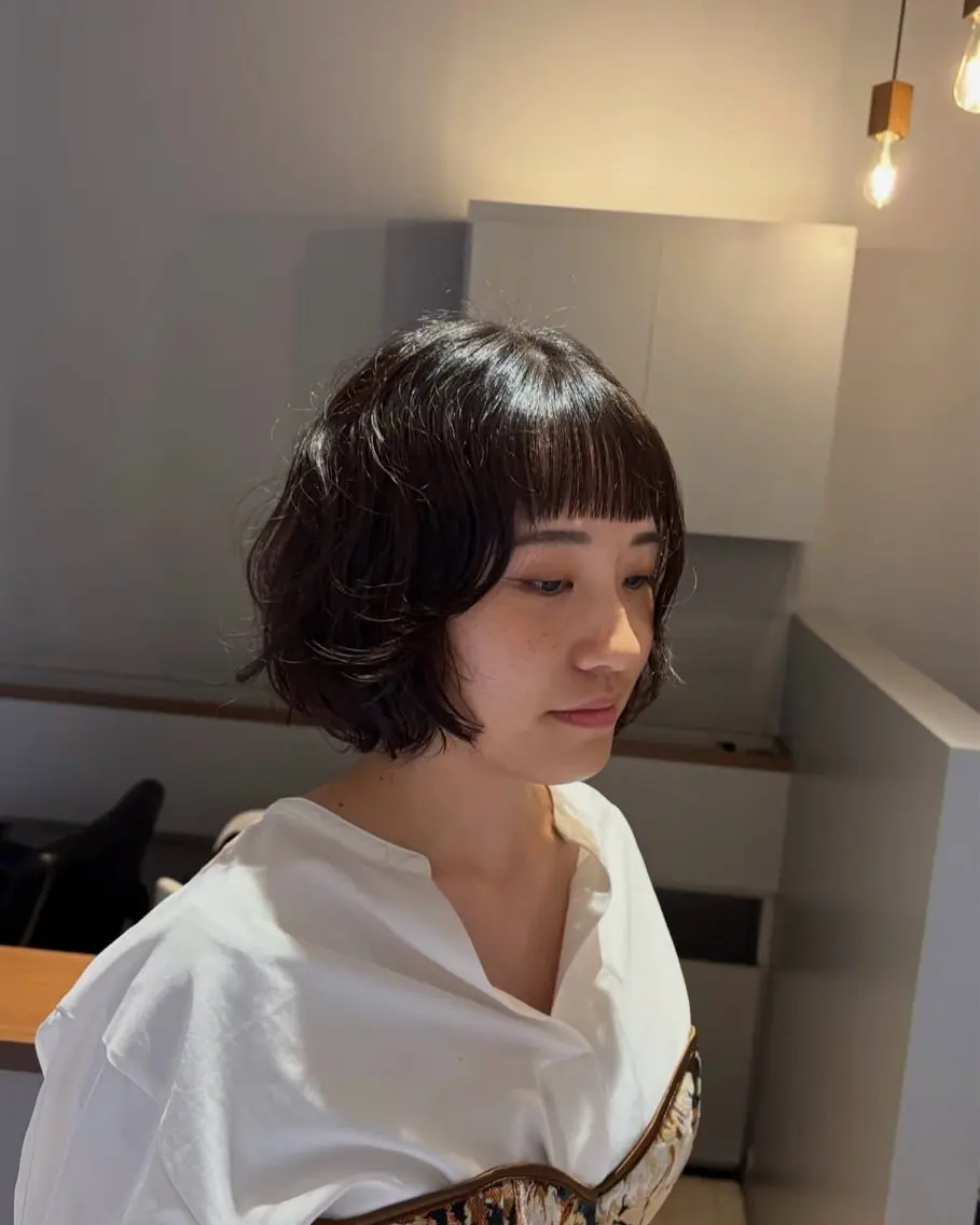 ミディアム パーマ 西岡 桂治のヘアスタイル