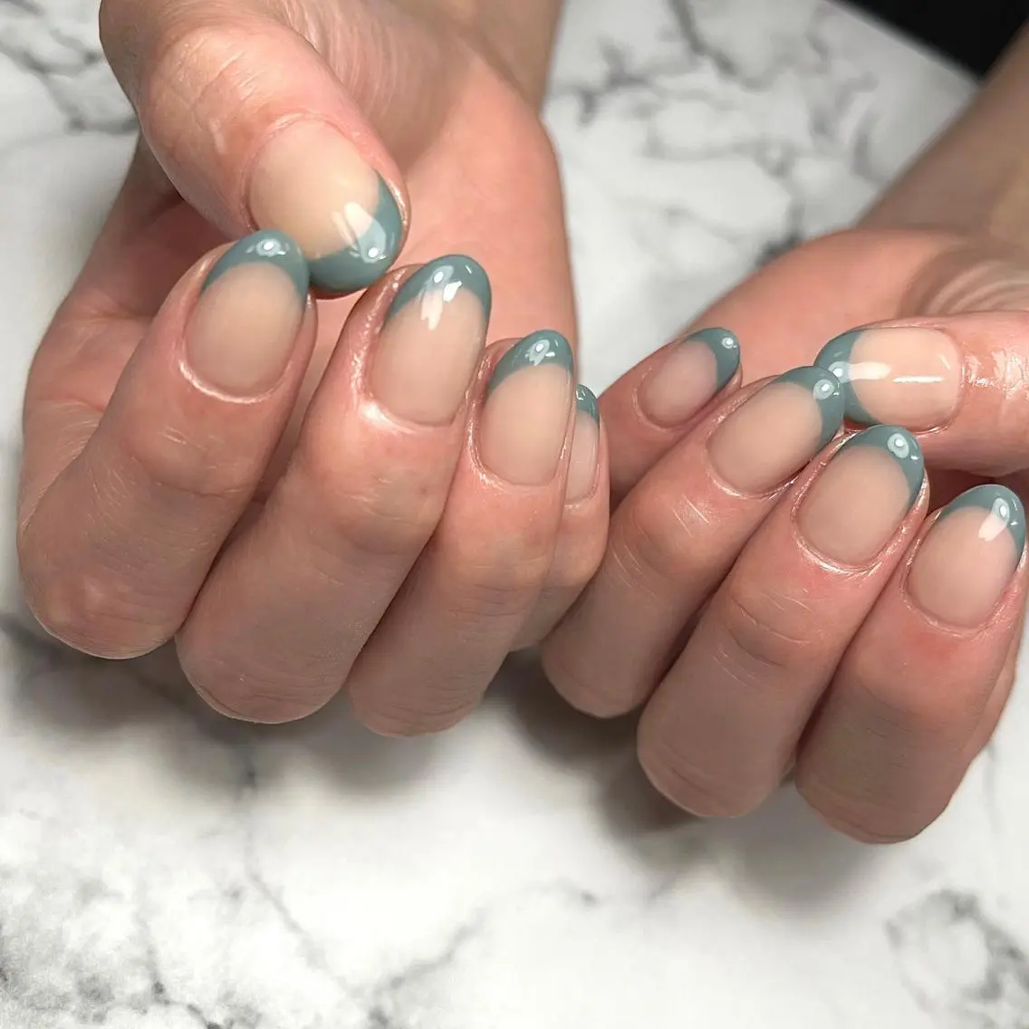 ネイル アートネイル フレンチネイル ジェルネイル グリーン 氷ネイル・うるうるネイル ハンドネイル NAIL NOWのネイルデザイン