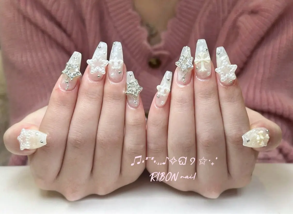 ネイル チークネイル 長さ出し フレンチネイル ジェルネイル グラデーション RIBON nail 高田馬場のネイルデザイン
