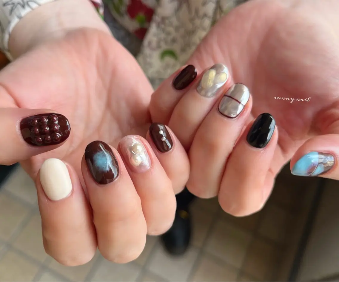 ネイル カジュアル ジェルネイル ミラーネイル パラジェル sunny nailのネイルデザイン