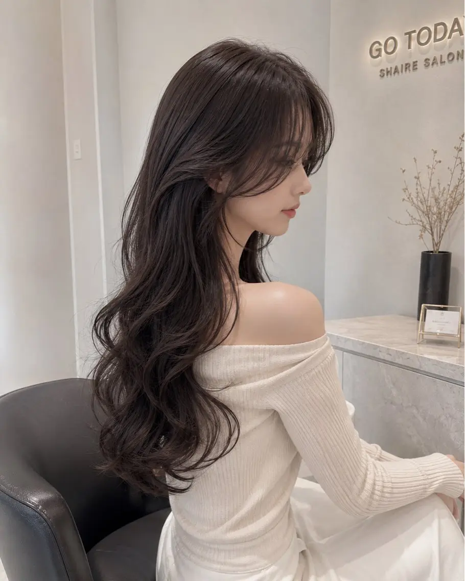 ロング カラー 透明感カラー 顔周りカット ヨシンモリ 韓国風ヘア レイヤーカット カット ヘアカラー 【韓国風特化】 池田一之のヘアスタイル