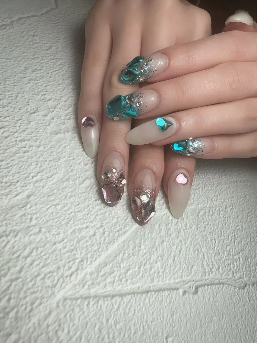 ネイル アートネイル 入学式 ハート マグネットネイル 持ち込み ハンドネイル Nailsalon Mimiy..♡のネイルデザイン