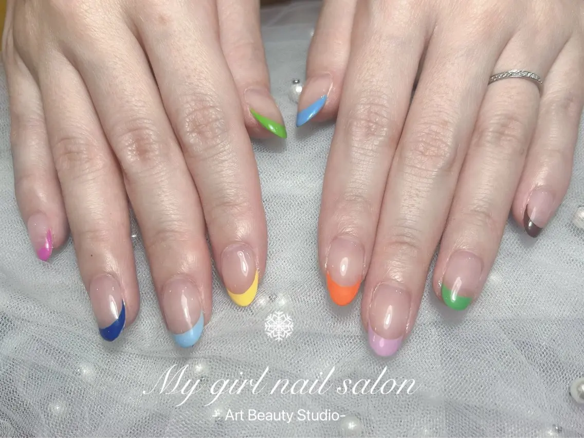 ネイル チークネイル 長さ出し フレンチネイル ジェルネイル マグネットネイル My Girl nailsalonのネイルデザイン