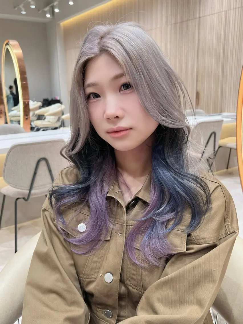 セミロング カラー ヘアカラー トリートメント 興津/韓国レイヤー ダブルカラー美髪縮毛のヘアスタイル