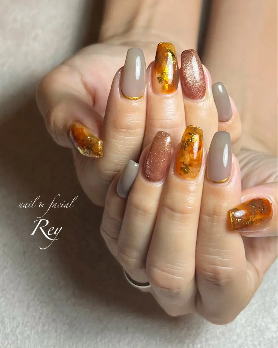 ネイル べっ甲ネイル ニュアンスネイル ハンドネイル R eyのネイルデザイン
