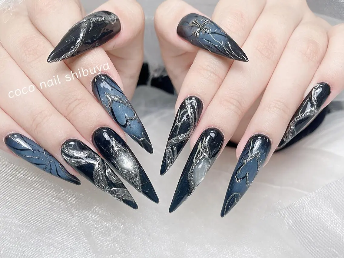 ネイル 成人式 大理石ネイル(マーブル) リボン 夏ネイル ネイルチップ ハンドネイル Min Coco nailのネイルデザイン