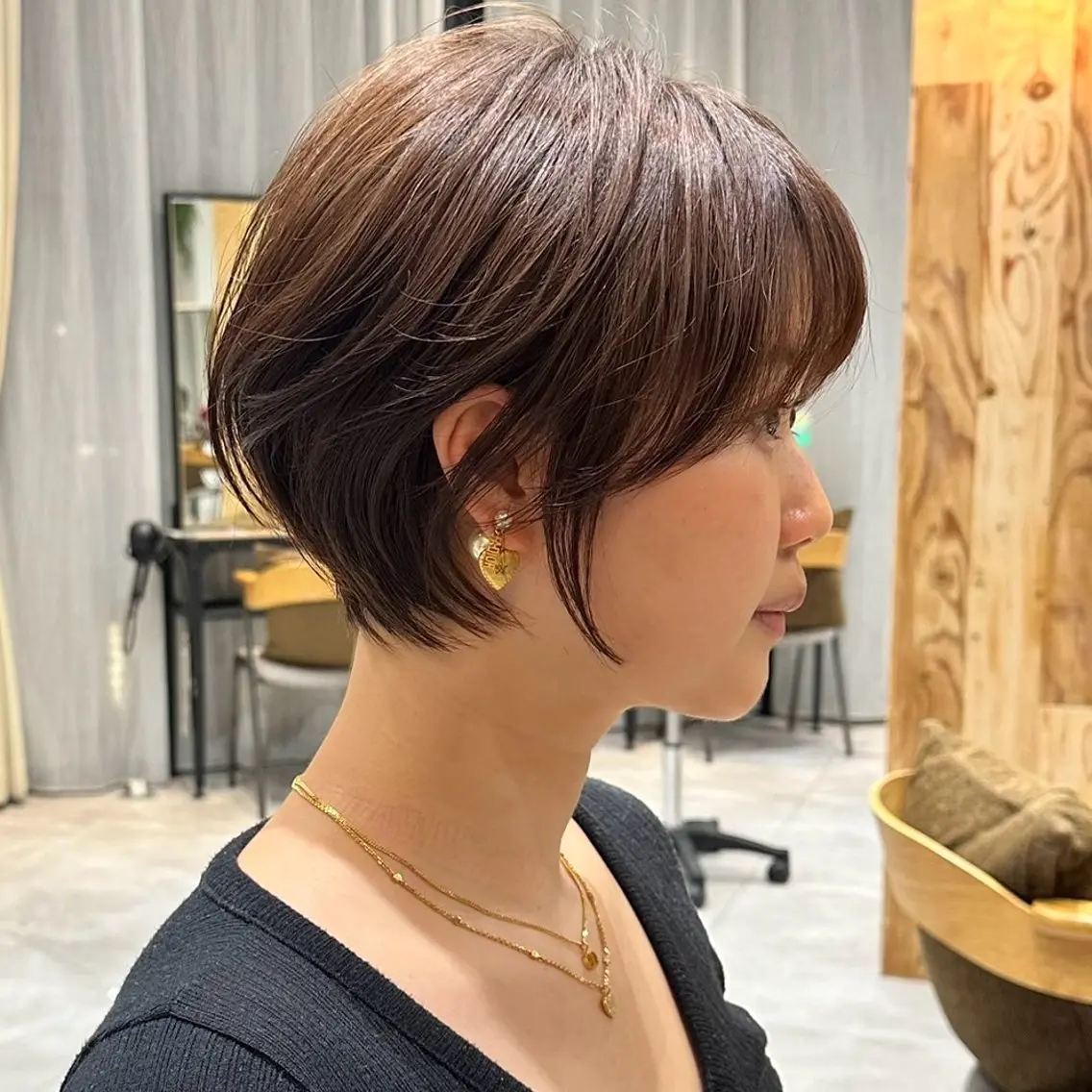 ショート カラー ショートボブ ボブレイヤー 丸みショート ボブ くびれヘア カット ヘアカラー トリートメント ショート/似合わせ/ 豊中/髙井のヘアスタイル