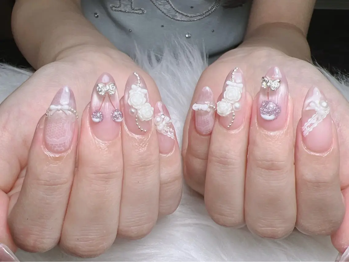 ネイル オーロラネイル ボルドー ブラウン 氷ネイル・うるうるネイル キラキラネイル ハンドネイル Sora  Nail 長さ出し専門店のネイルデザイン