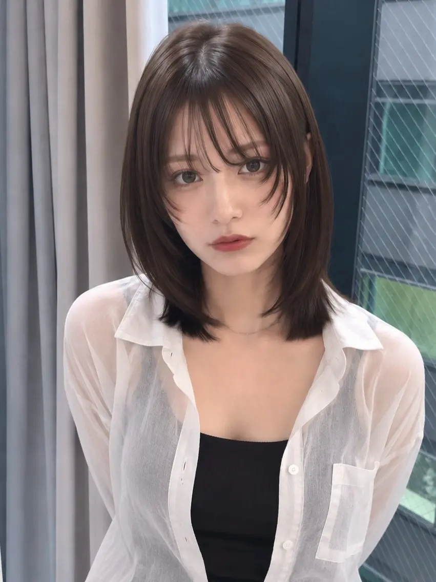 ミディアム カット 縮毛矯正 ミディアムレイヤー ストレートKANAのヘアスタイル