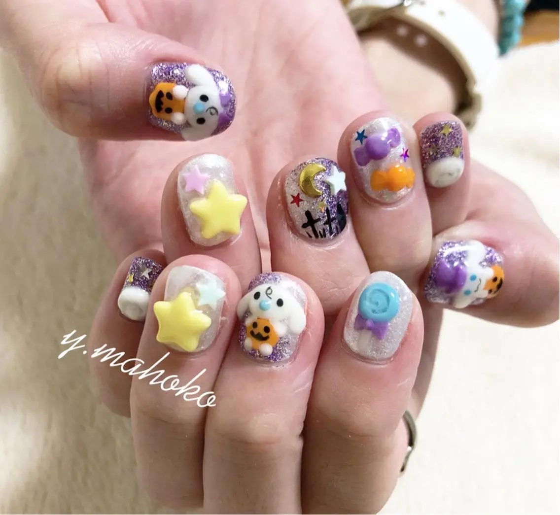 ネイル ハロウィン ハンドネイル パラジェル有/ 長さだし/mahoのネイルデザイン