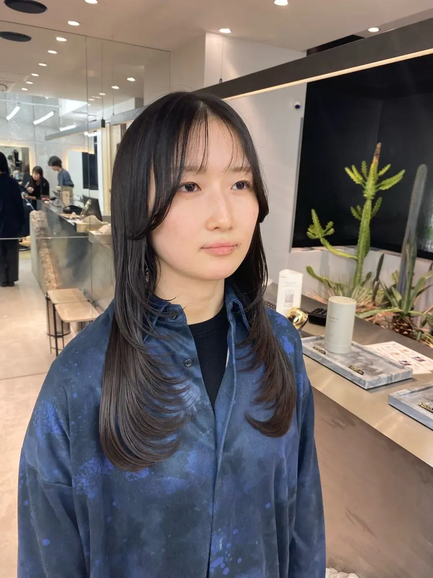 ロング カラー レイヤーボブ縮毛矯正 韓国RINAのヘアスタイル