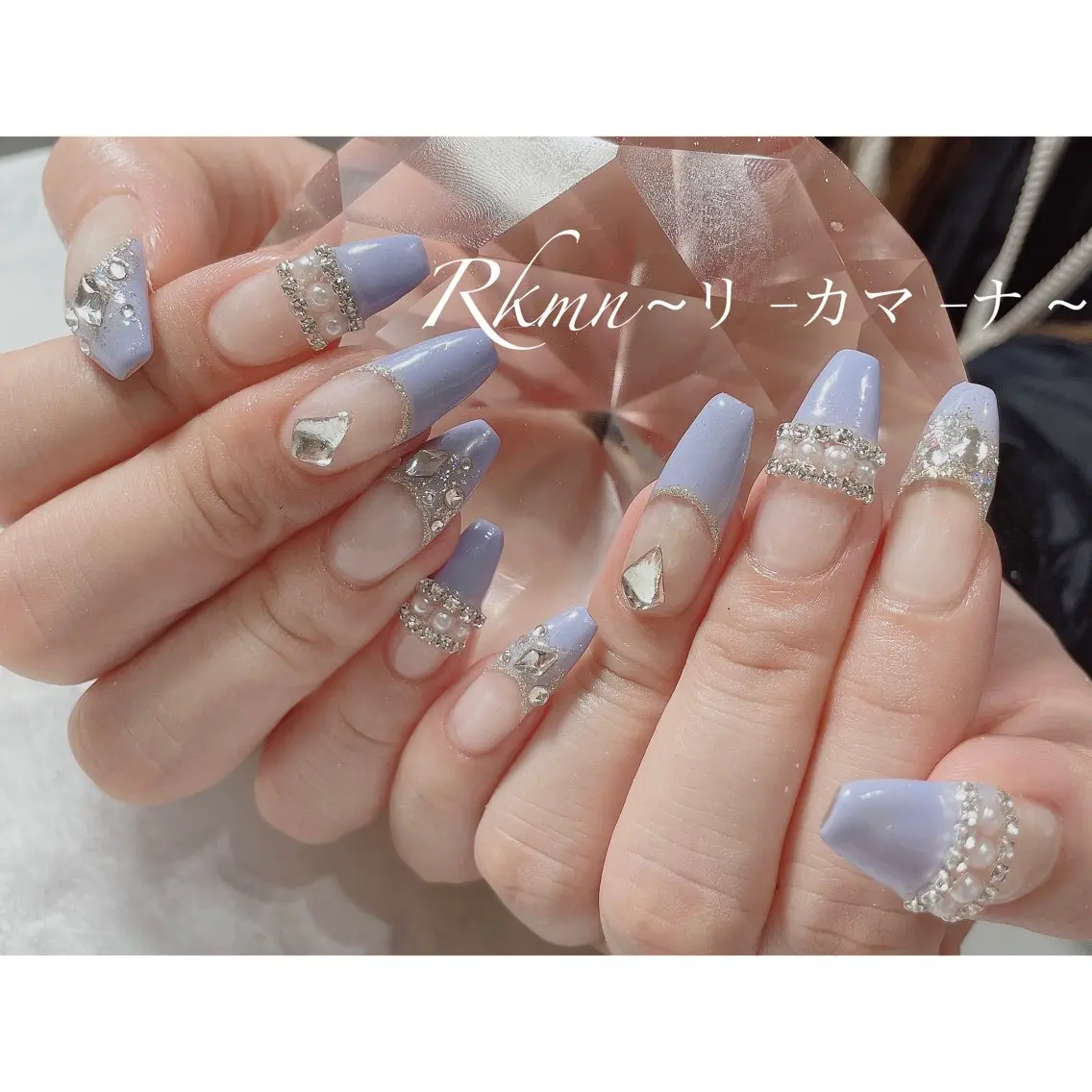 ネイル アートネイル ブルー フレンチネイル キラキラネイル パープル ハンドネイル フットネイル ハンドケア Rkmn ~リ-カマ-ナ~のネイルデザイン