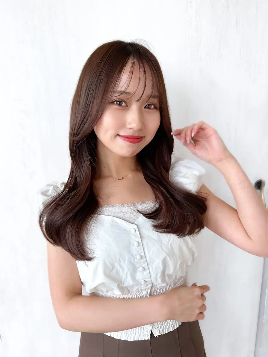 ロング カラー ベージュカラー ブラウンカラー ブラウンベージュ くびれヘア 顔周りカット 顔周り/くびれヘア 韓国ヘア💕風間るなのヘアスタイル