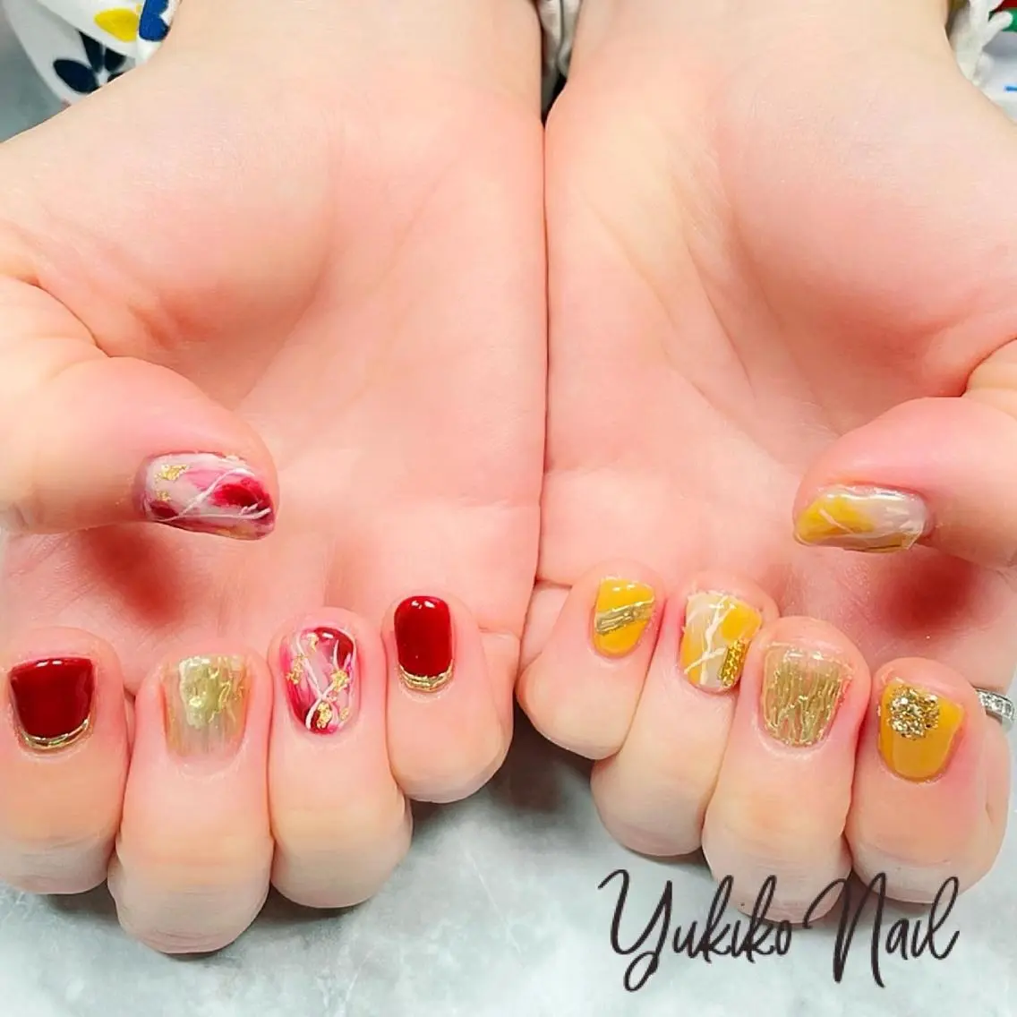 ネイル 大理石ネイル(マーブル) ミラーネイル 持ち込み ニュアンスネイル ハンドネイル ユキコ ネイルのネイルデザイン