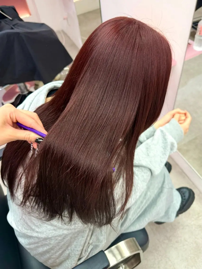 ロング カラー ブリーチ ダブルカラー ブリーチなしカラー レッドカラー ヘアカラー トリートメント レイヤーカット カラー/MAHIROのヘアスタイル