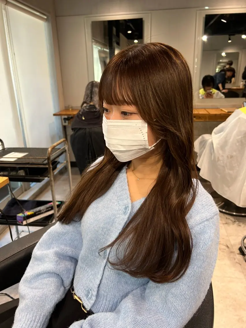 ロング カラー ベージュカラー ブリーチ ブリーチなしカラー オリーブベージュ 韓国風ヘア カット ヘアカラー NANAMI🩵 大人可愛い韓国ヘアのヘアスタイル